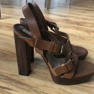 Michael kors brown and wood block heels never worn
